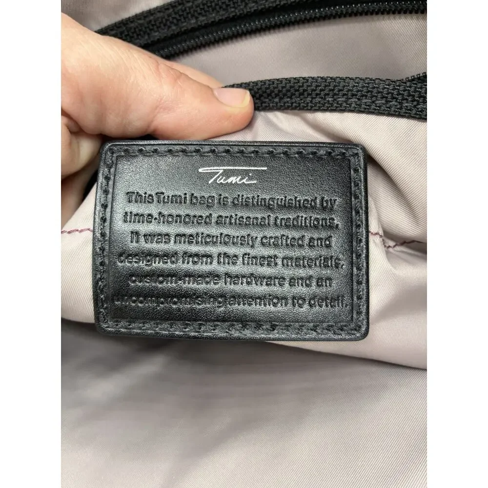Tumi 73223D Briefcase Laptop Bag Black Nylon Croc Leather Trim Shoulder Strap